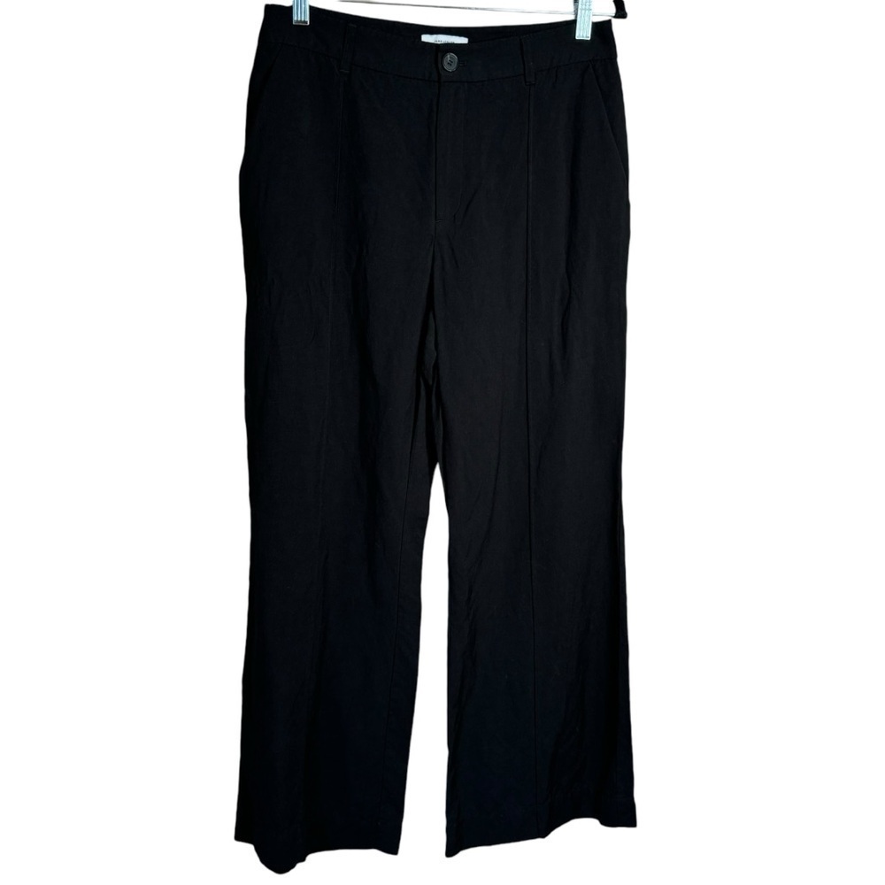 & Other Stories Linen Blend High-Waist Wide-Leg Black Trousers Pants 10